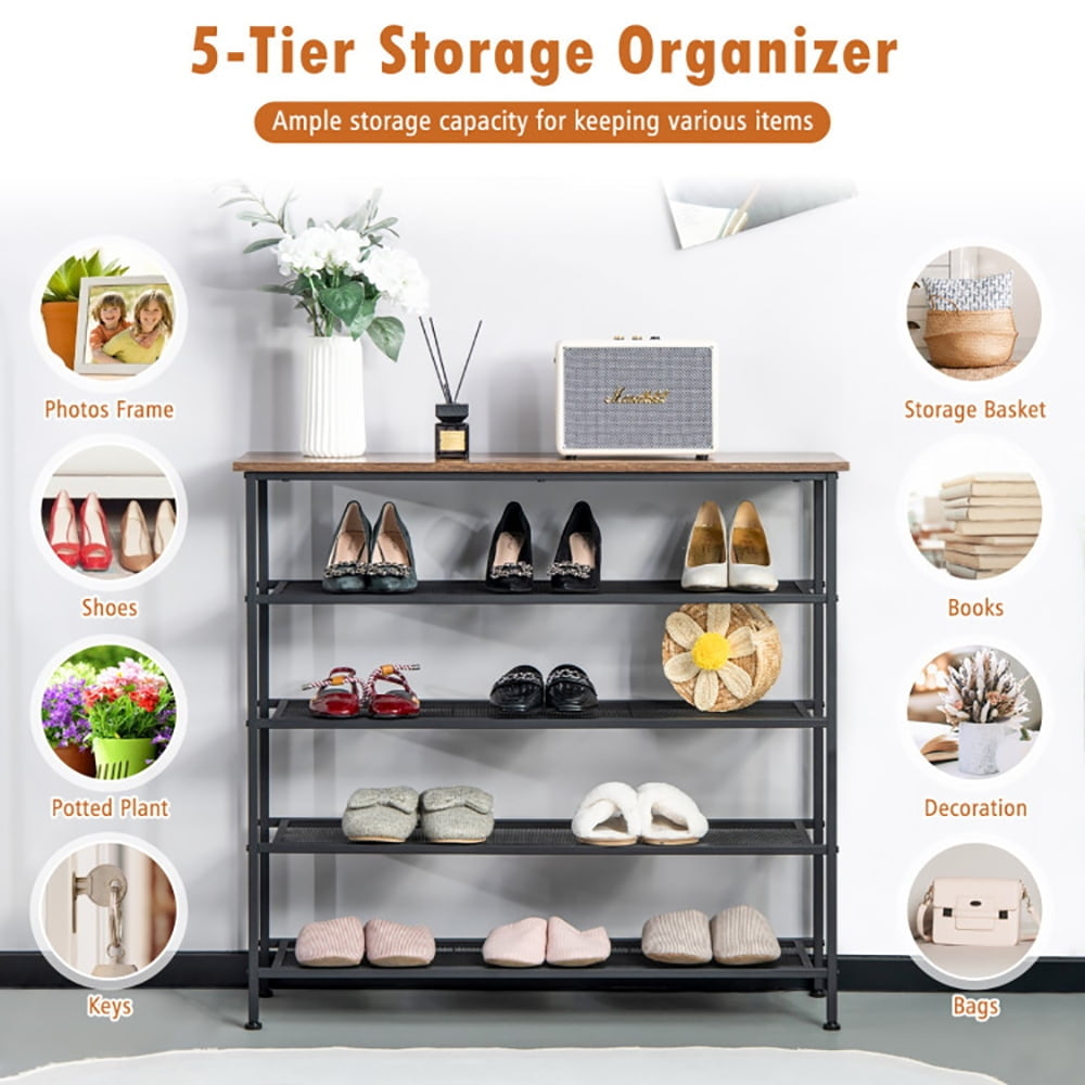 Hommoo Industrial Adjustable 5-Tier Metal Shoe Rack with 4 Shelves for 16-20 Pairs, Space-Saving Shoe Rack Organizer for Image 3