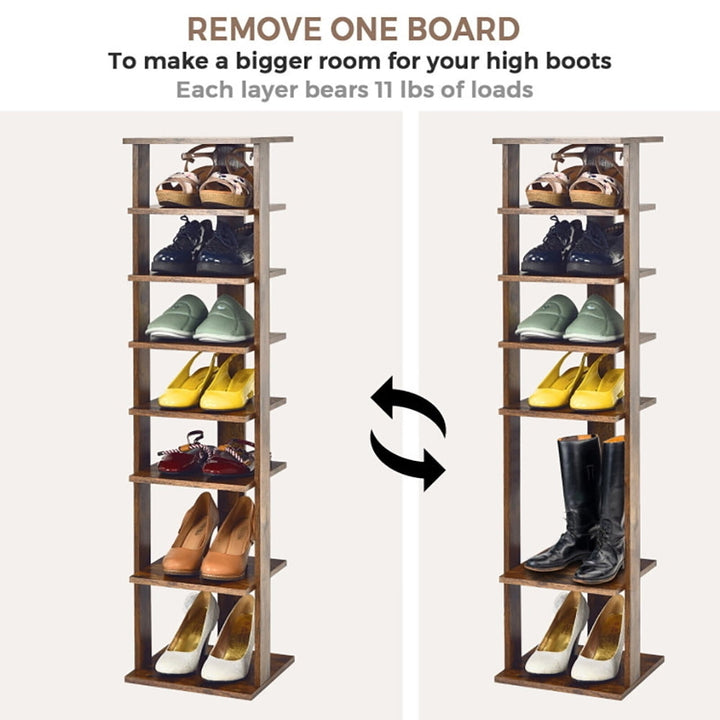 Hommoo Wooden Shoes Storage Stand 7 Tiers Shoe Rack Organizer Multi-shoe Rack Shoebox-Rustic Brown Image 4