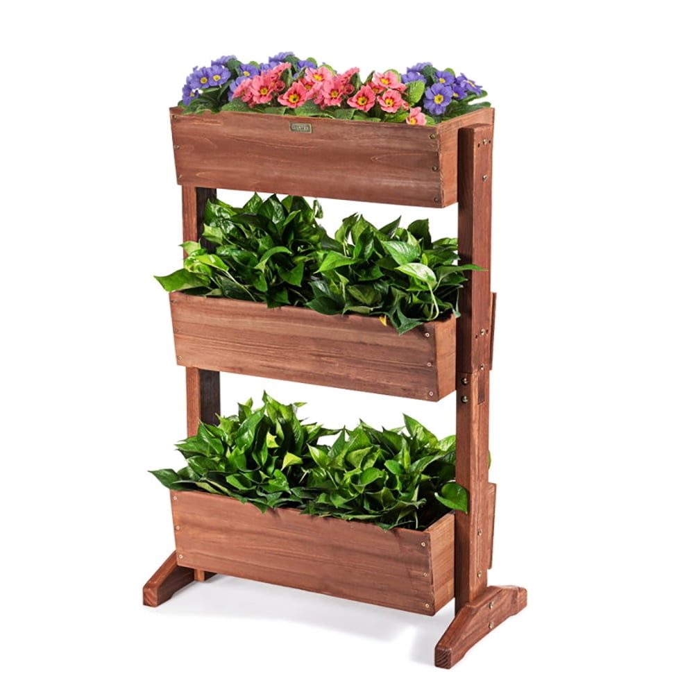 Hommoo Raised Planter Stand, Large Space Flower Rack Shelf, 3-Tier Raised Garden Bed with Detachable Ladder and Image 1