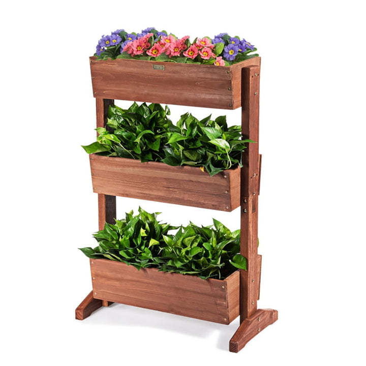 Hommoo Raised Planter Stand, Large Space Flower Rack Shelf, 3-Tier Raised Garden Bed with Detachable Ladder and Image 1