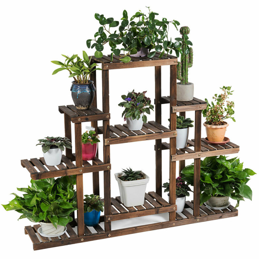 Hommoo Raised Planter Stand, Large Space Flower Rack Shelf, 6-Tier Flower Wood Stand Plant Display Rack Storage Shelf Image 2