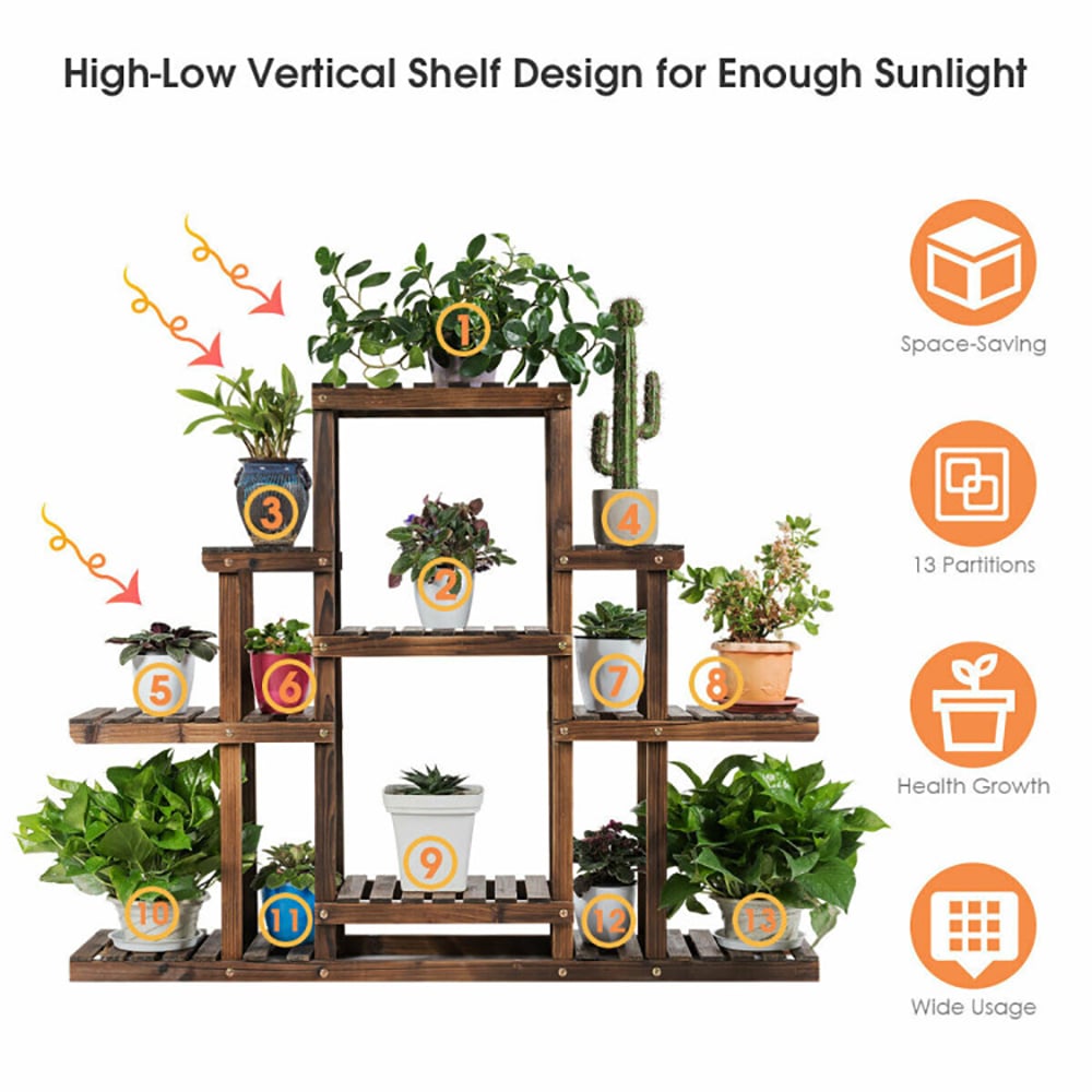 Hommoo Raised Planter Stand, Large Space Flower Rack Shelf, 6-Tier Flower Wood Stand Plant Display Rack Storage Shelf Image 5