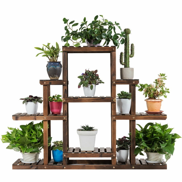 Hommoo Raised Planter Stand, Large Space Flower Rack Shelf, 6-Tier Flower Wood Stand Plant Display Rack Storage Shelf Image 6