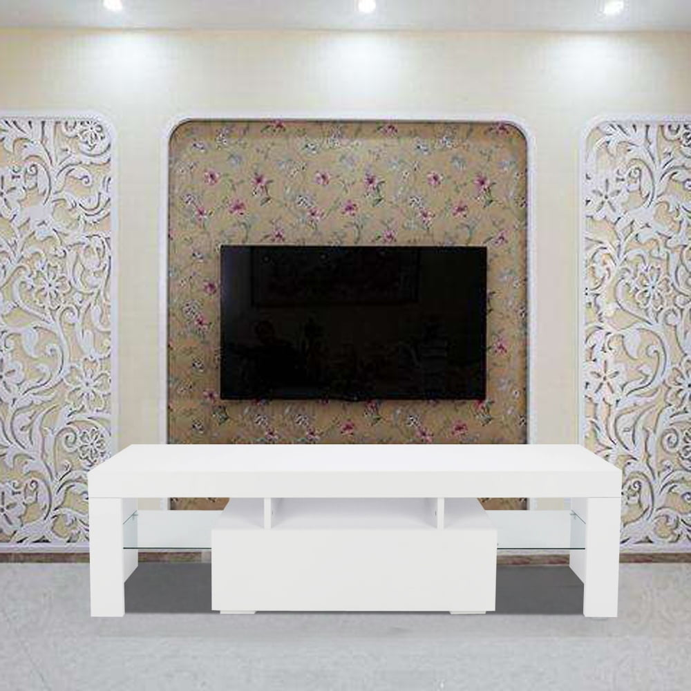 Hommoo Modern LED TV Cabinet, Household Decoration TV Stand with Single Drawers for Living Room Bedroom - White Image 1