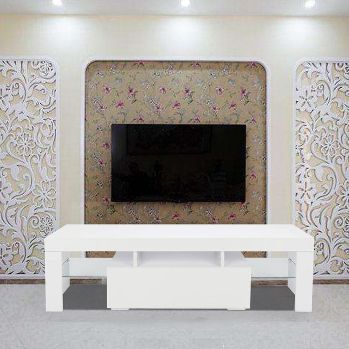 Hommoo Modern LED TV Cabinet, Household Decoration TV Stand with Single Drawers for Living Room Bedroom - White Image 1