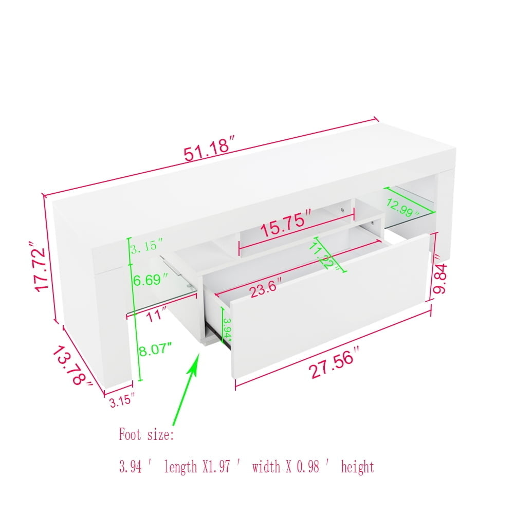 Hommoo Modern LED TV Cabinet, Household Decoration TV Stand with Single Drawers for Living Room Bedroom - White Image 2