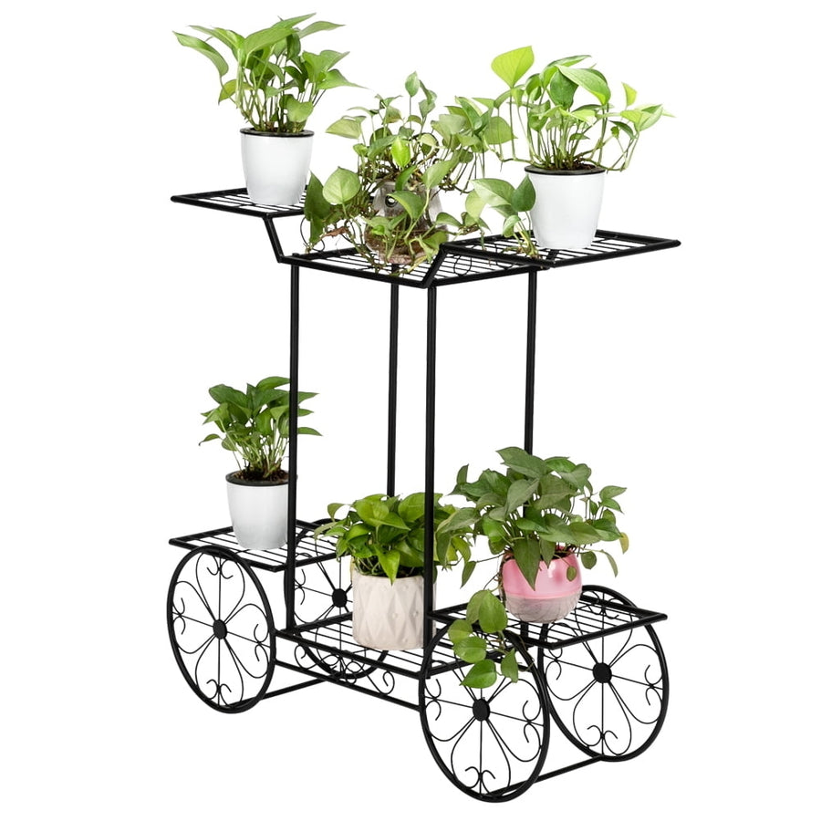 Hommoo 2 Tier Plant Stand, Mental Plant Stand, Flower Display Plant Holder Car Shape Plant Shelf for Indoor Outdoor, Image 1