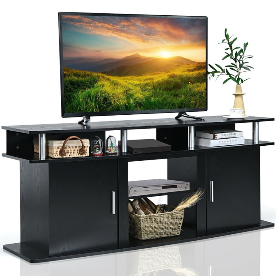 Hommoo Entertainment Centers,TV Stands,63 Inch TV Entertainment Console Center with 2 Cabinets-Black Image 1