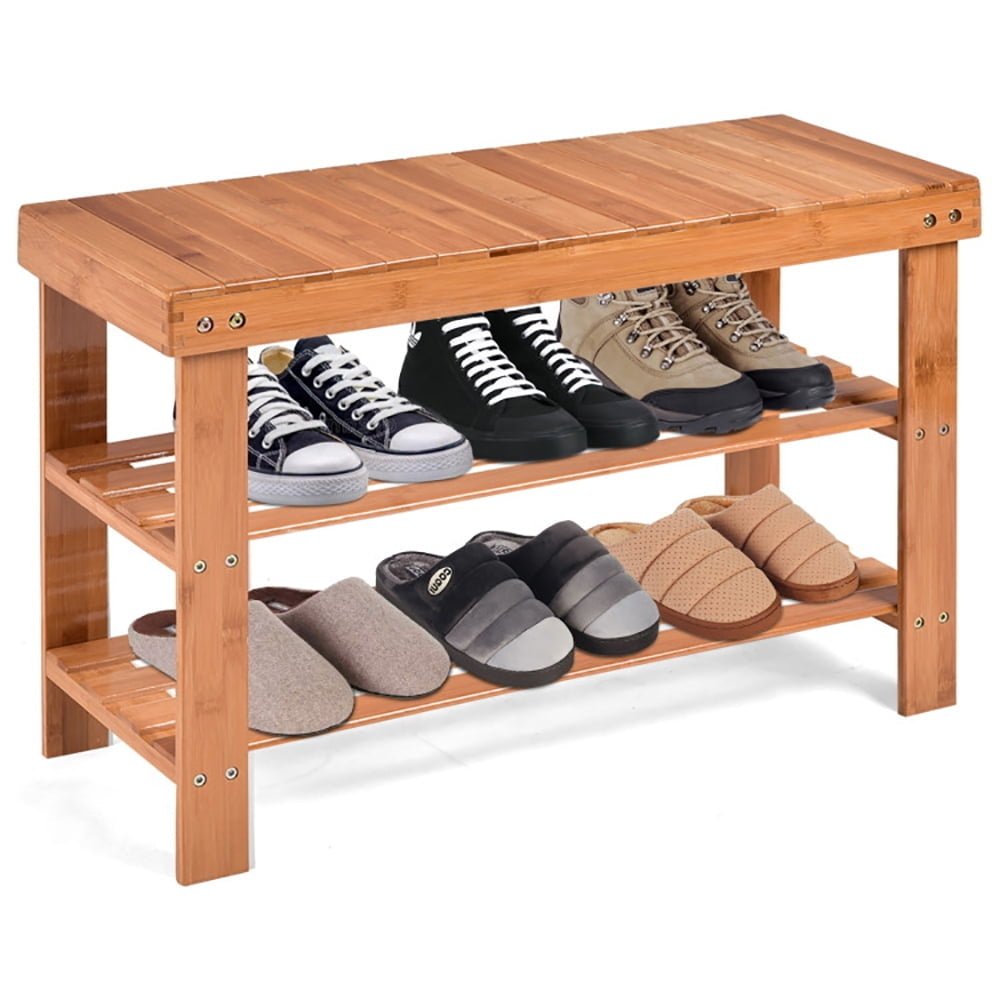 Hommoo 3 Tier Bamboo Bench Storage Shoe Shelf-Natural, Space-Saving Shoe Rack Organizer for Closet Entryway Image 4