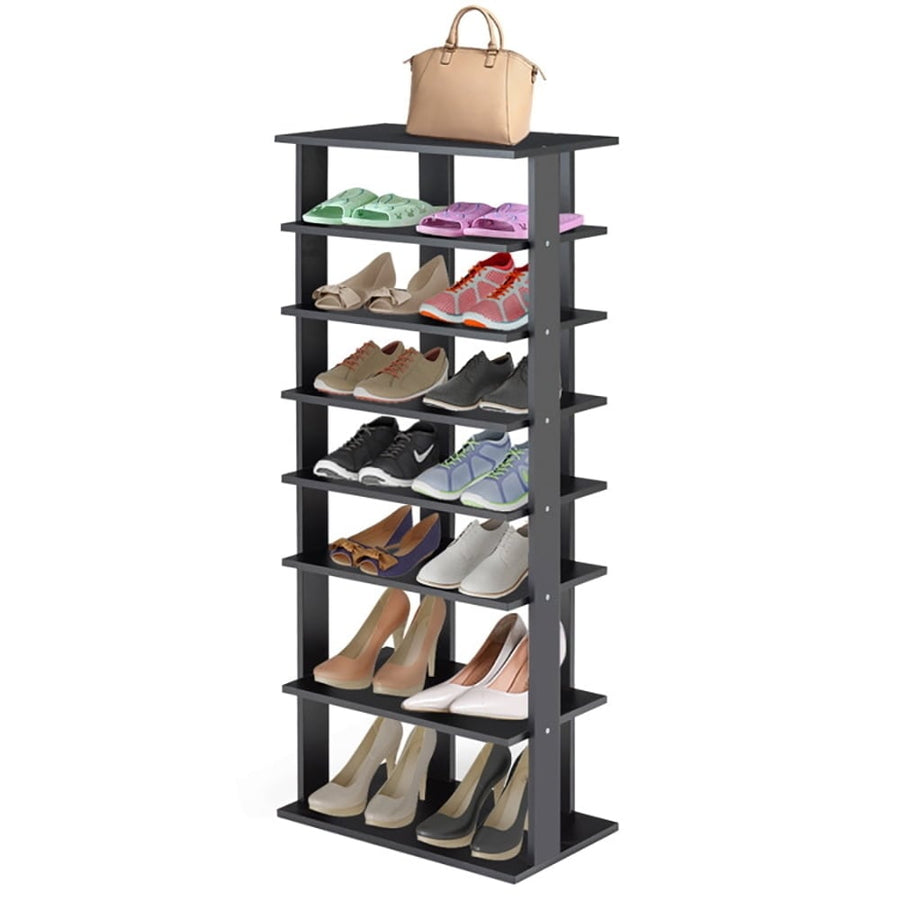 Hommoo 7-Tier Dual Shoe Rack Free Standing Shelves Storage Shelves Concise-Black, Image 1