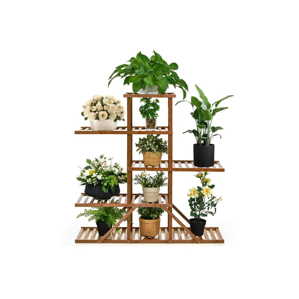 Hommoo Raised Planter Stand, Large Space Flower Rack Shelf,5-tier 10 Potted Bamboo Plant Stand-Brown Image 3