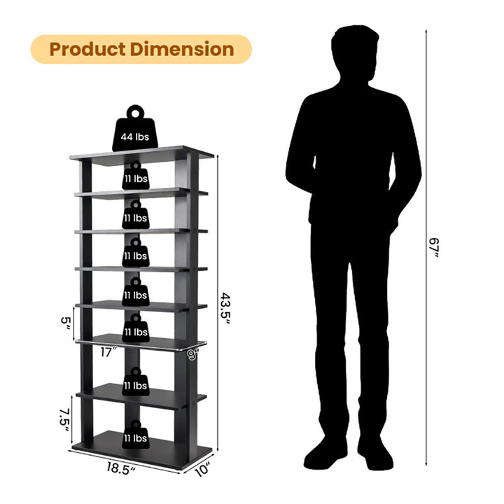 Hommoo 7-Tier Dual Shoe Rack Free Standing Shelves Storage Shelves Concise-Black, Image 7