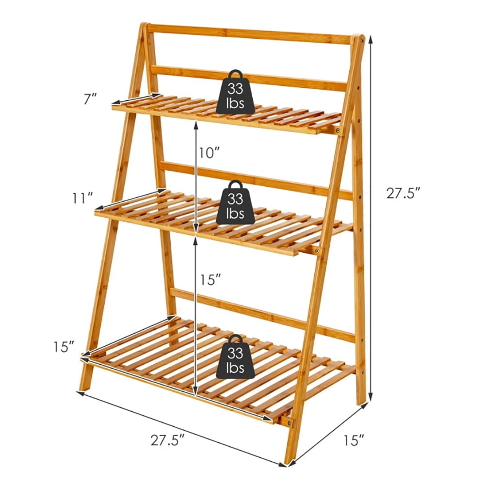 Hommoo Raised Planter Stand, Large Space Flower Rack Shelf,3-Tier Bamboo Foldable Plant Stand with Display Shelf Image 4