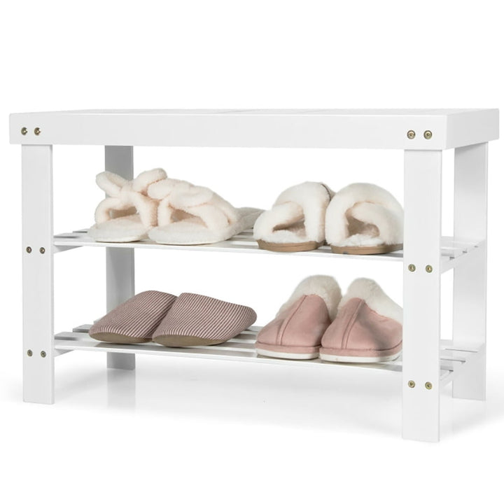 Hommoo 3-Tier Bamboo Shoe Bench Holds up to 6 Pairs for Entry-White, Space-Saving Shoe Rack Organizer for Closet Image 2