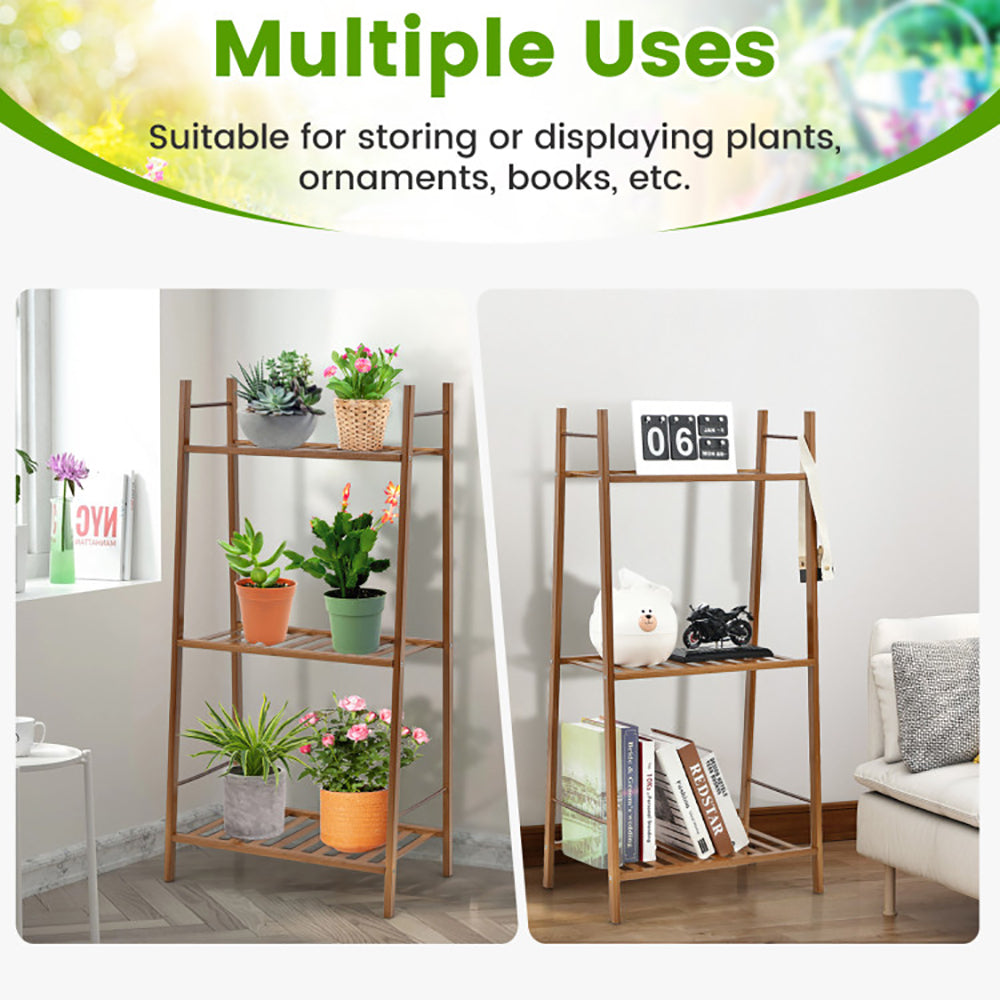 Hommoo Raised Planter Stand, Large Space Flower Rack Shelf,3 Tiers Vertical Bamboo Plant Stand-Brown Image 2