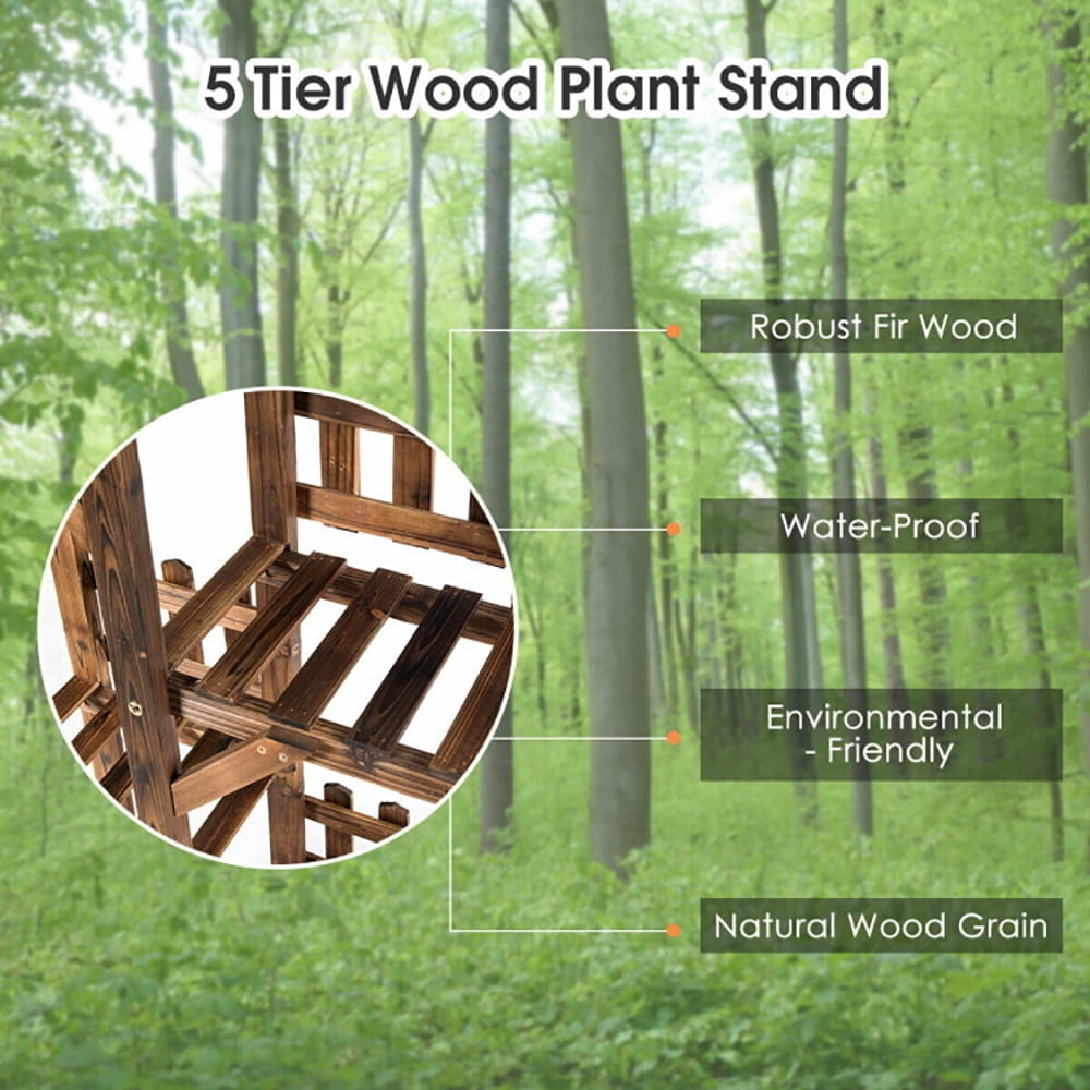 Hommoo Raised Planter Stand, Large Space Flower Rack Shelf, 5-Tier Flower Rack Wood Plant Stand 6 Pots Display Shelf Image 2