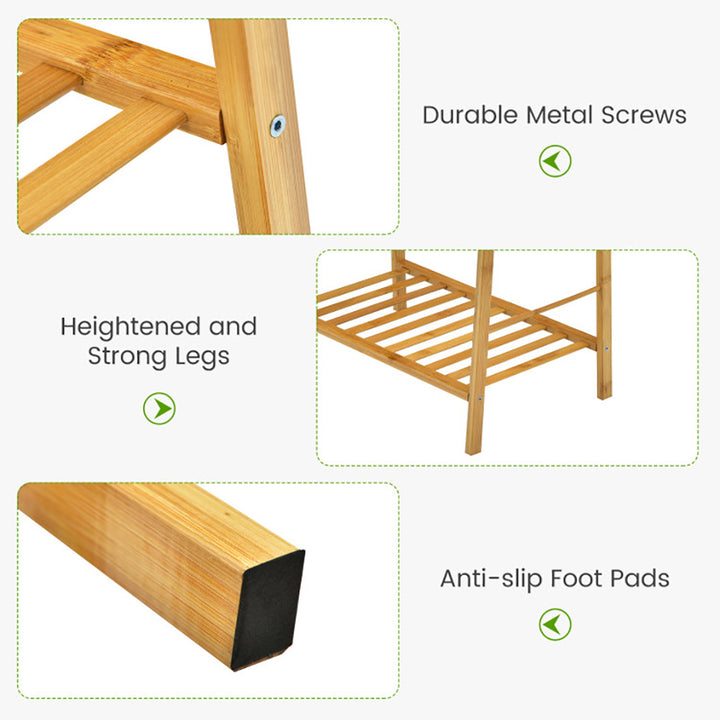 Hommoo Raised Planter Stand, Large Space Flower Rack Shelf,3 Tiers Vertical Bamboo Plant Stand-Natural Image 3