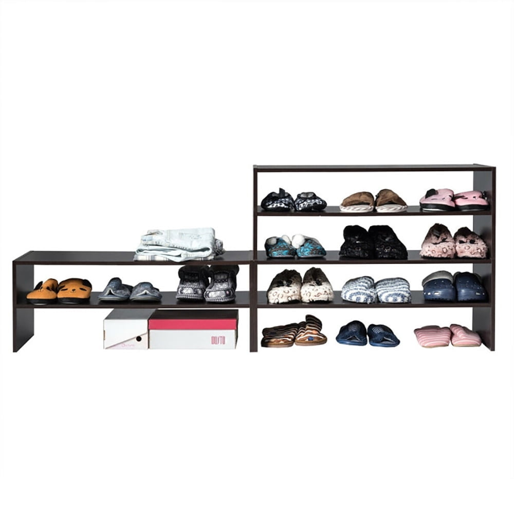 Hommoo 3 Pieces 31-Inch Stackable Multi-Shape Shoe Rack-Brown, Space-Saving Shoe Rack Organizer for Closet Entryway Image 2