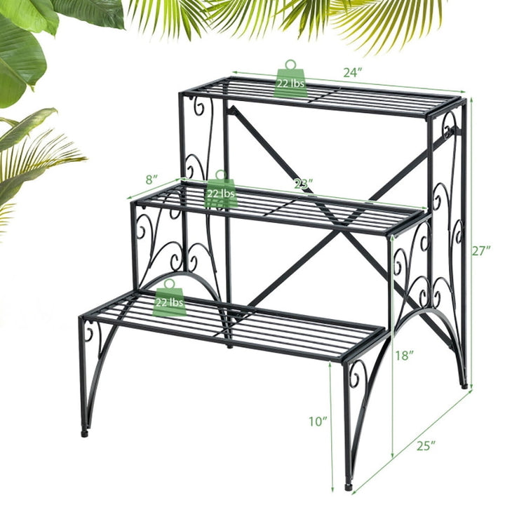 Hommoo Raised Planter Stand, Large Space Flower Rack Shelf,3-Tier Metal Plant Stand with Widened Grid Shelf for Porch Image 5