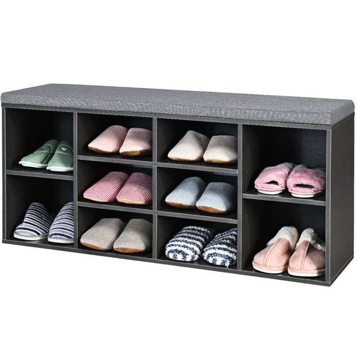 Hommoo 10-Cube Organizer Shoe Storage Bench with Cushion for Entryway-Gray, Space-Saving Shoe Rack Organizer for Closet Image 2