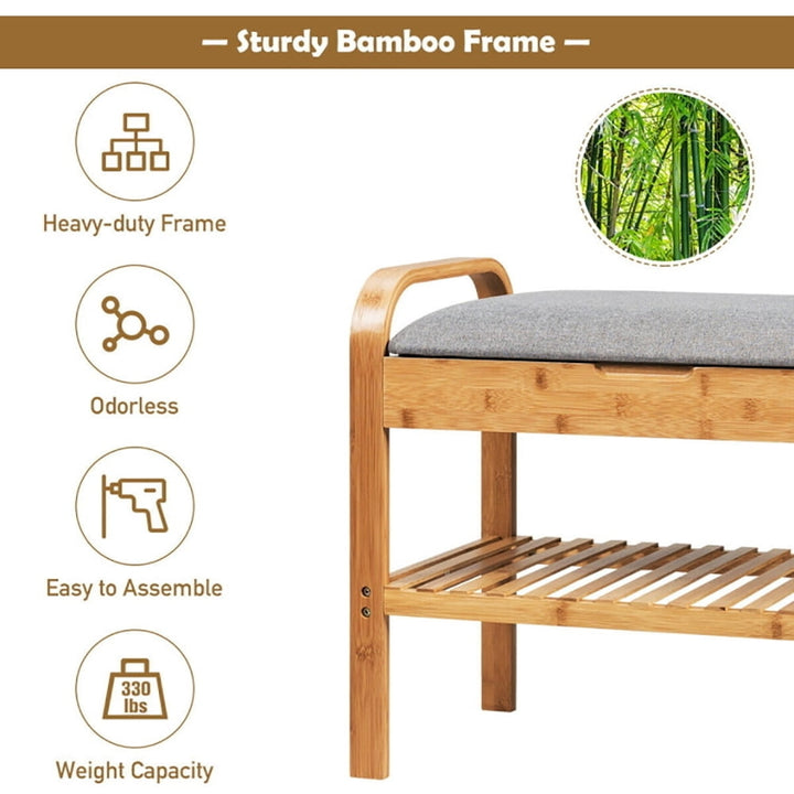 Hommoo Shoe Rack Bench Bamboo with Storage Shelf-Natural, Space-Saving Shoe Rack Organizer for Closet Entryway Image 4