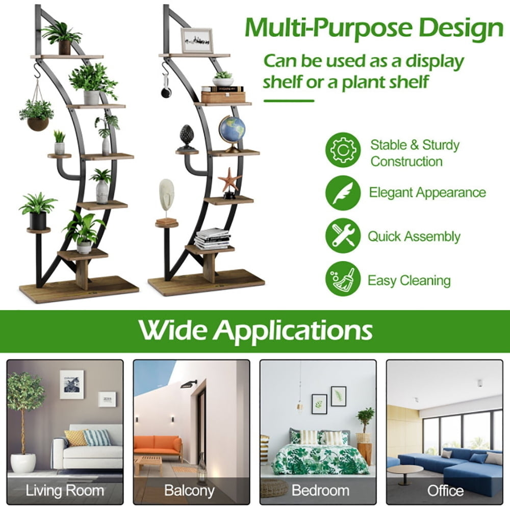 Hommoo Raised Planter Stand, Large Space Flower Rack Shelf,6 Tier 9 Potted Metal Plant Stand Holder Display Shelf with Image 4