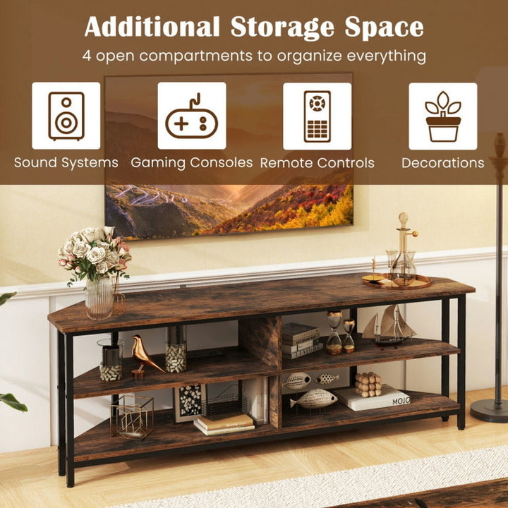 Hommoo 3-Tier Corner TV Stand for TVs up to 65 Inches with Charging Station- Rustic Brown Image 4