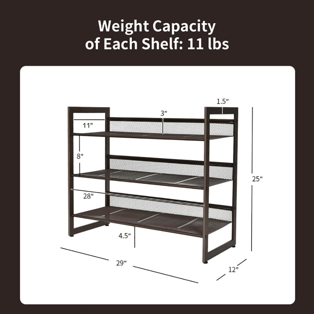 Hommoo 2/3/4 Tiers Flat and Slant Metal Shoe Rack for Entryway Hallway-3-Tier, Space-Saving Shoe Rack Organizer for Image 2