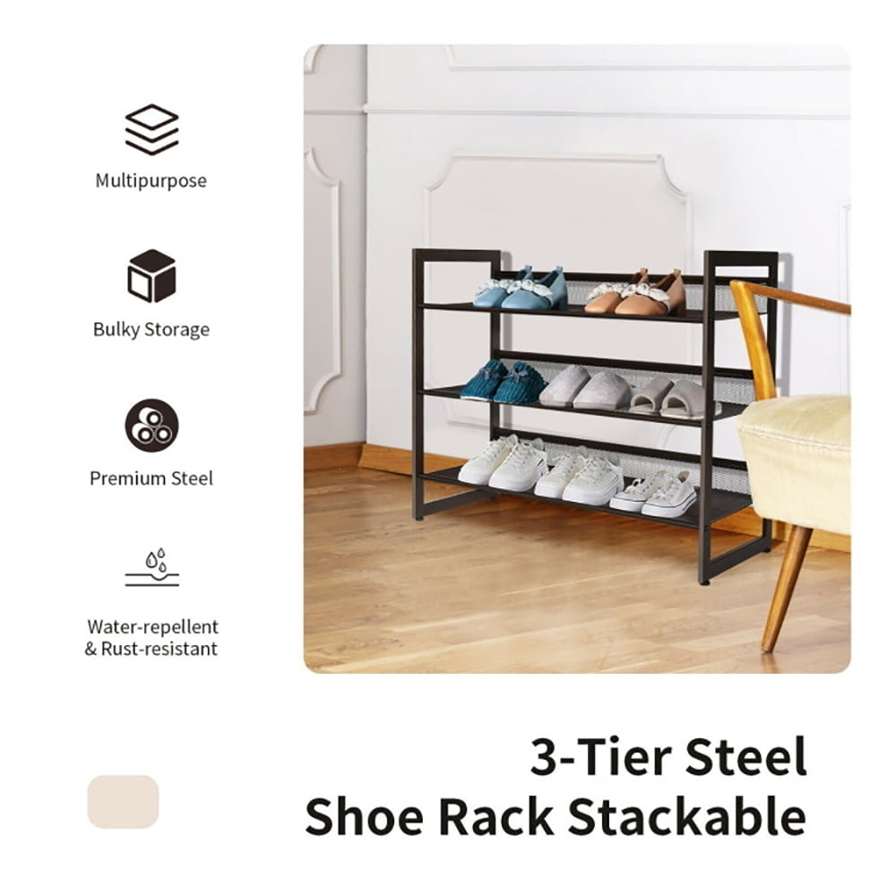 Hommoo 2/3/4 Tiers Flat and Slant Metal Shoe Rack for Entryway Hallway-3-Tier, Space-Saving Shoe Rack Organizer for Image 5