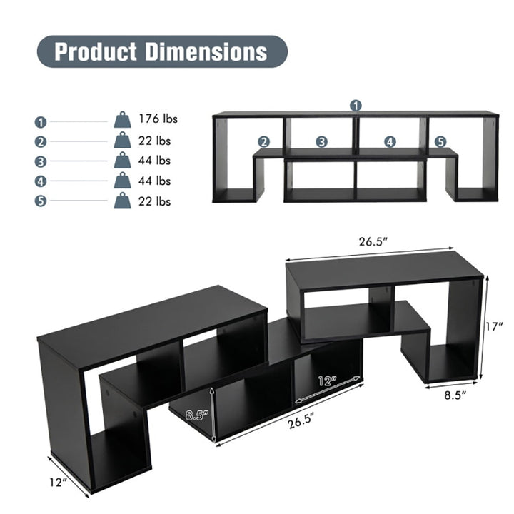 Hommoo Entertainment Centers,TV Stands,3 Pieces Adjustable TV Stand for TVs up to 65 Inch with Shelves-Black Image 2