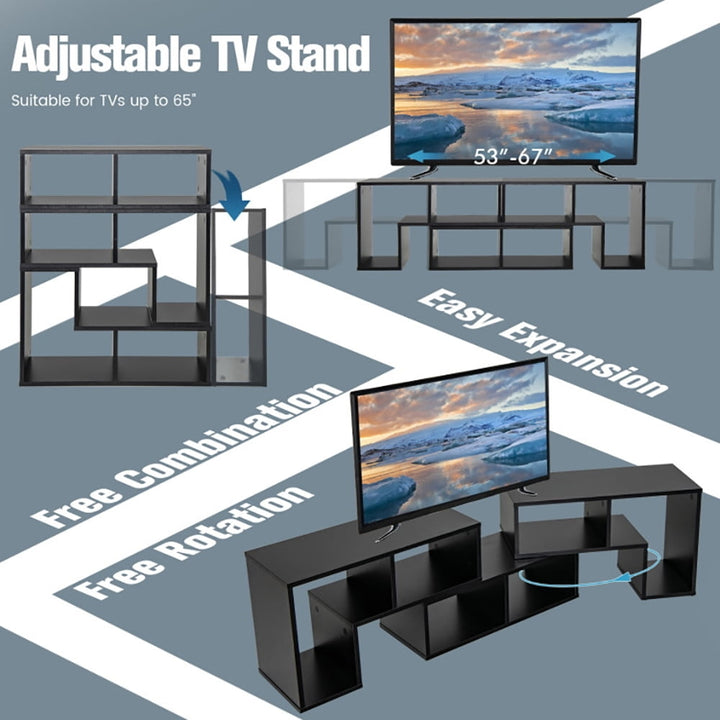 Hommoo Entertainment Centers,TV Stands,3 Pieces Adjustable TV Stand for TVs up to 65 Inch with Shelves-Black Image 3