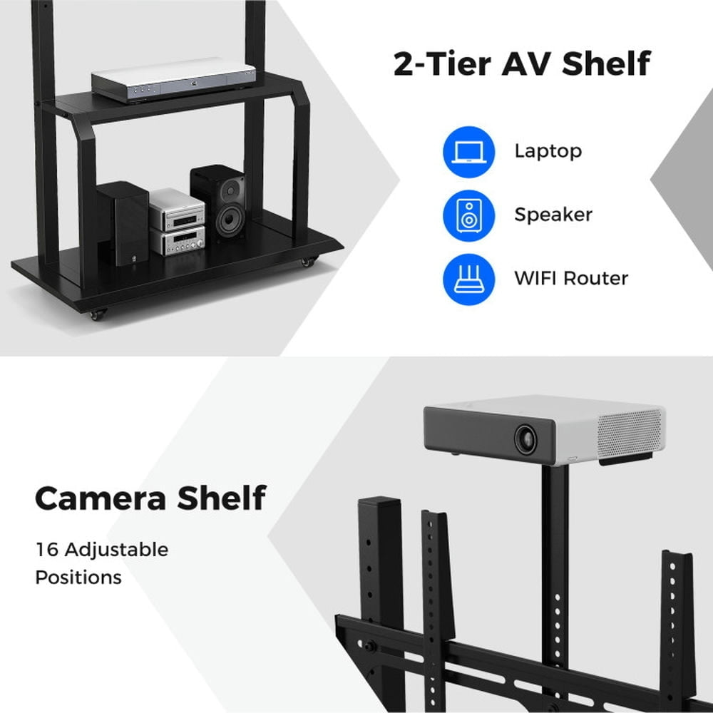 Hommoo Mobile TV Stand with Camera Shelf and AV Shelves for 32-80 Inch Flat/Curved TVs, Mid Century Modern TV Stand for Image 4