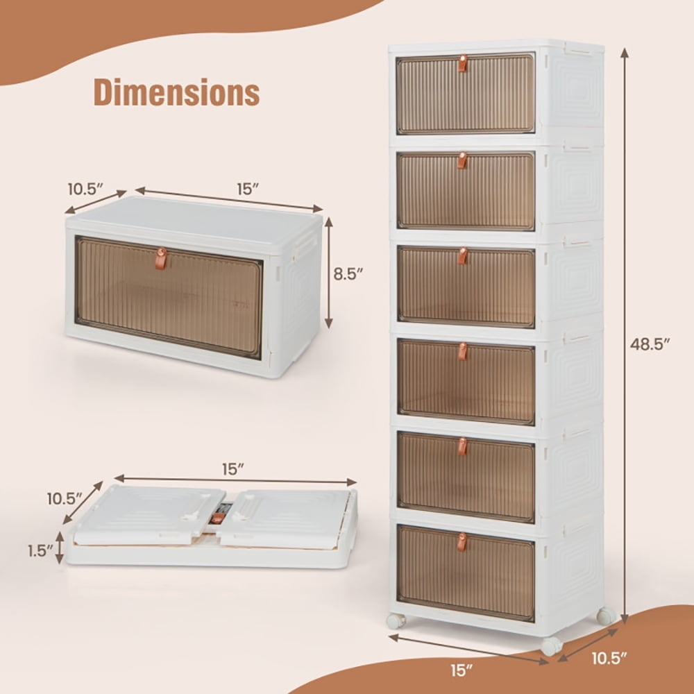 Hommoo 6-Tier Stackable Plastic Storage Bins with Lids and Doors-White, Space-Saving Shoe Rack Organizer for Closet Image 2