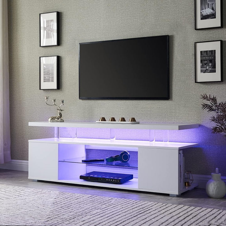 Hommoo TV Console Table, 70" TV Stand, White, Modern Decor, Media Storage, Large Cabinet, 63"L x 16"W x 21"H Image 4