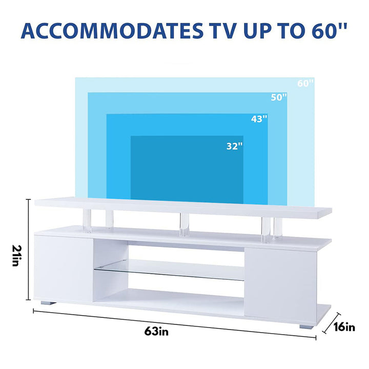 Hommoo TV Console Table, 70" TV Stand, White, Modern Decor, Media Storage, Large Cabinet, 63"L x 16"W x 21"H Image 5