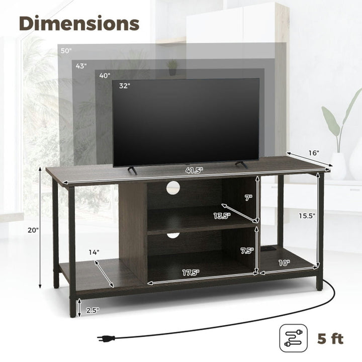 Hommoo Television Console Table,3-Tier TV Stand with Power Outlet USB and Adjustable Shelf-Gray Image 2