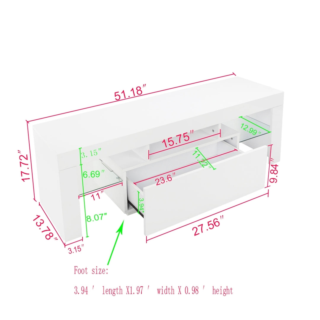 Hommoo Modern TV Stand with LED Lights, High Gloss Entertainment Center Media Console Table - White Image 2