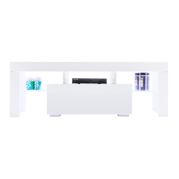 Hommoo Modern TV Stand with LED Lights, High Gloss Entertainment Center Media Console Table - White Image 3