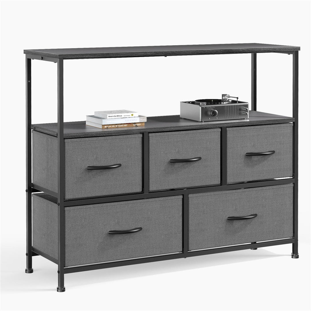 Hommoo Bedroom TV Stand with Drawer Storage, Entertainment Center Featuring Open Metal Display Shelf and 5 Fabric Image 6