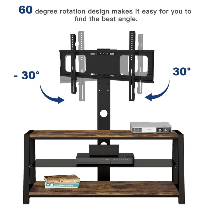 Hommoo 3-Tier TV Stand for 65 Inch TVs, Flat Panel Entertainment Stand with Mount, Brown Image 6