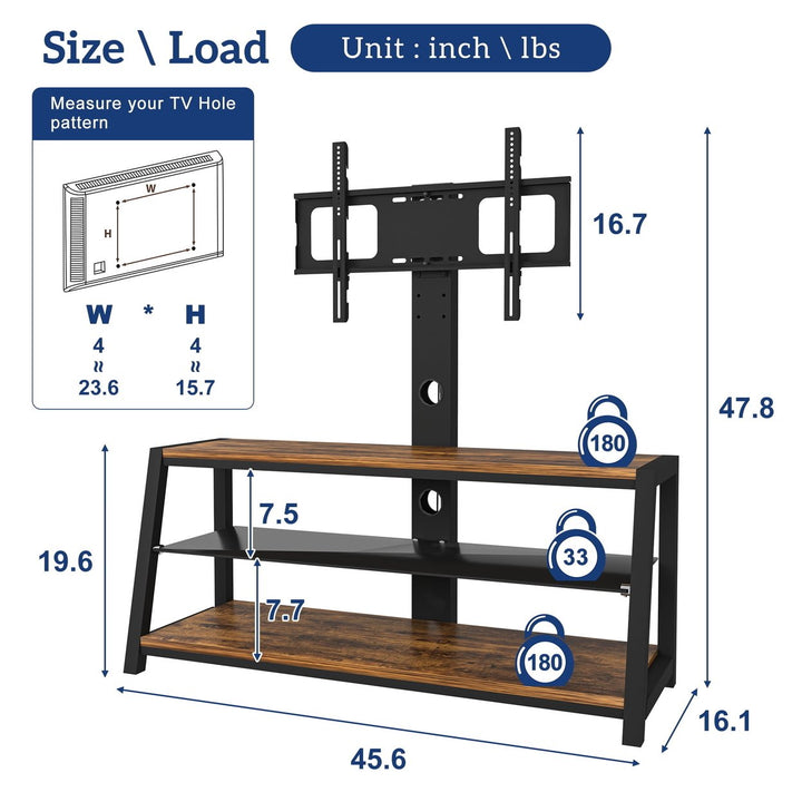 Hommoo 3-Tier TV Stand for 65 Inch TVs, Flat Panel Entertainment Stand with Mount, Brown Image 7