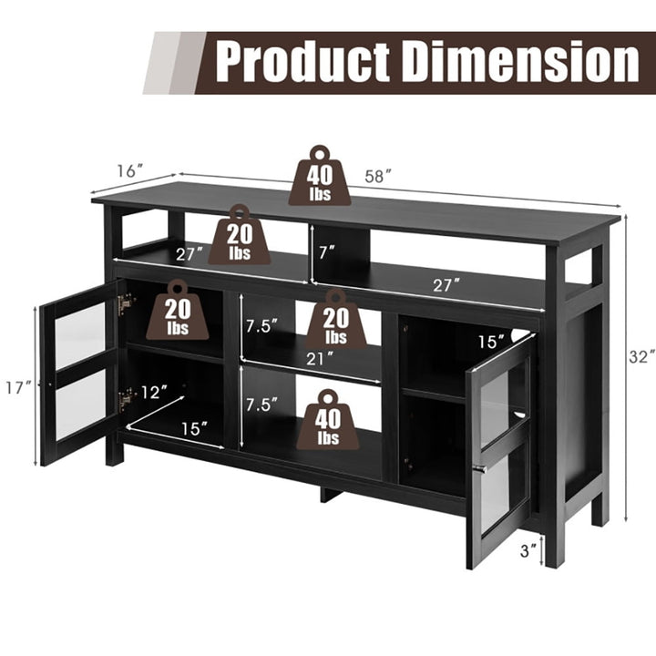 Hommoo Entertainment Centers,TV Stands,58 Inch TV Stand Entertainment Console Center with 2 Cabinets-Black Image 2