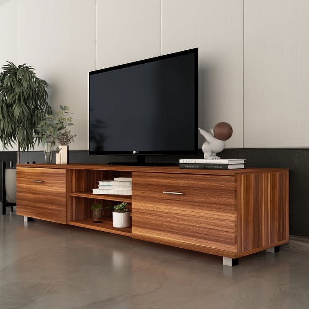 Hommoo Modern Walnut TV Stand with Storage Cabinet for TVs up to 70" Image 1