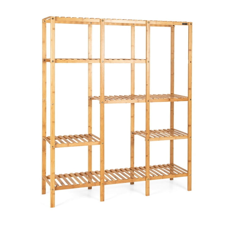 Hommoo Raised Planter Stand, Large Space Flower Rack Shelf, Multifunctional Bamboo Shelf Storage Organizer Rack Image 1