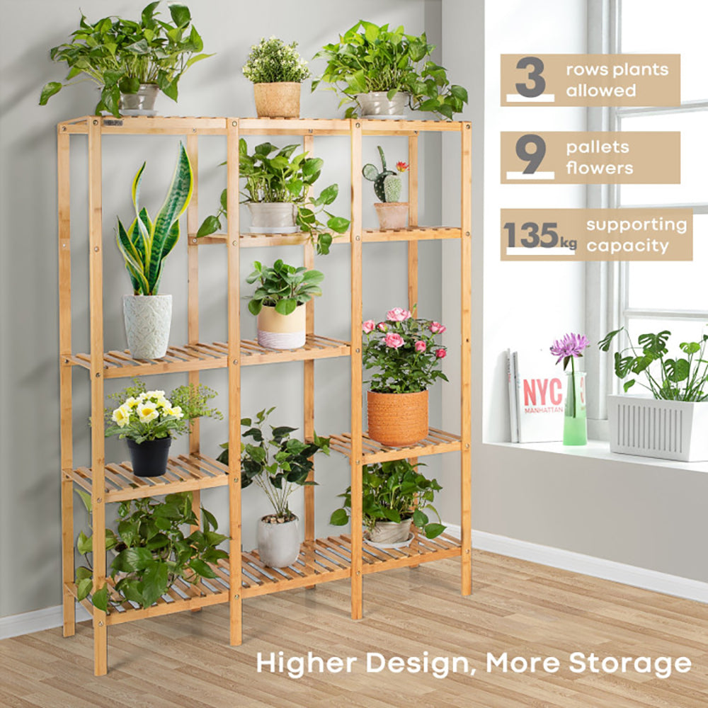 Hommoo Raised Planter Stand, Large Space Flower Rack Shelf, Multifunctional Bamboo Shelf Storage Organizer Rack Image 4