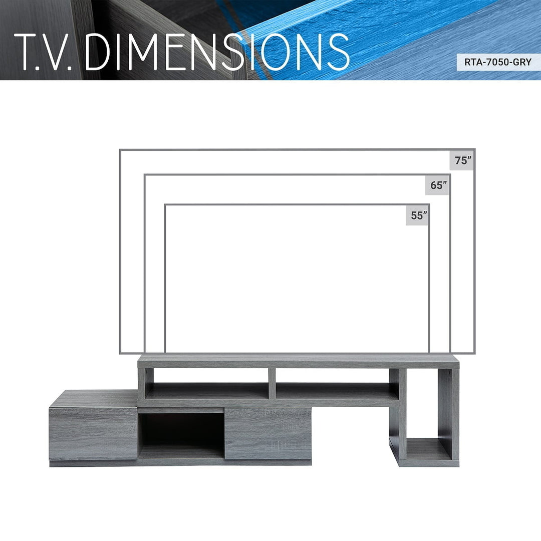 Hommoo Adjustable TV Stand and Media Entertainment Center Console Table for TVs up to 65 Inch - Gray Image 4