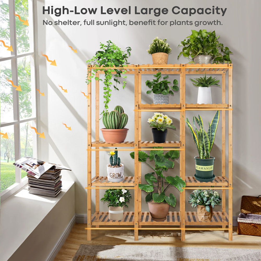 Hommoo Raised Planter Stand, Large Space Flower Rack Shelf, Multifunctional Bamboo Shelf Storage Organizer Rack Image 7