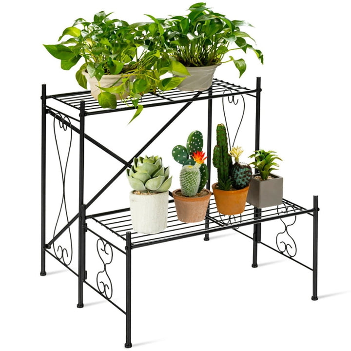 Hommoo Raised Planter Stand, Large Space Flower Rack Shelf,2-Tier Metal Plant Stand Garden Shelf Image 3