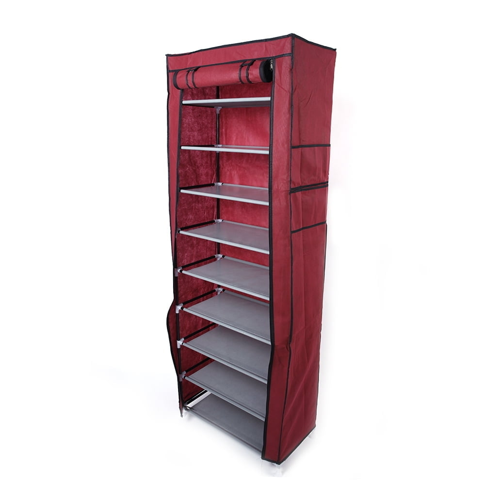 Hommoo Room-saving 9 Lattices Non-woven Fabric Shoe Rack, Fabric Closet Wardrobe Storage Organizer - Wine Red Image 1