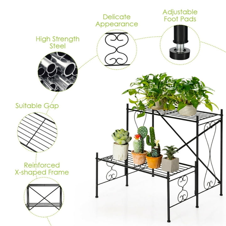 Hommoo Raised Planter Stand, Large Space Flower Rack Shelf,2-Tier Metal Plant Stand Garden Shelf Image 5